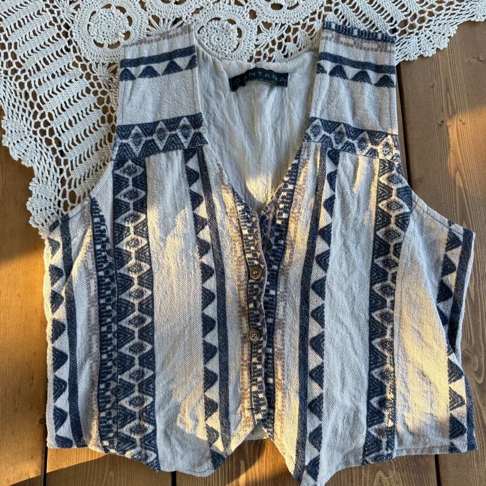 Vintage Southwestern Boho Vest Aztec Tapestry Button Front